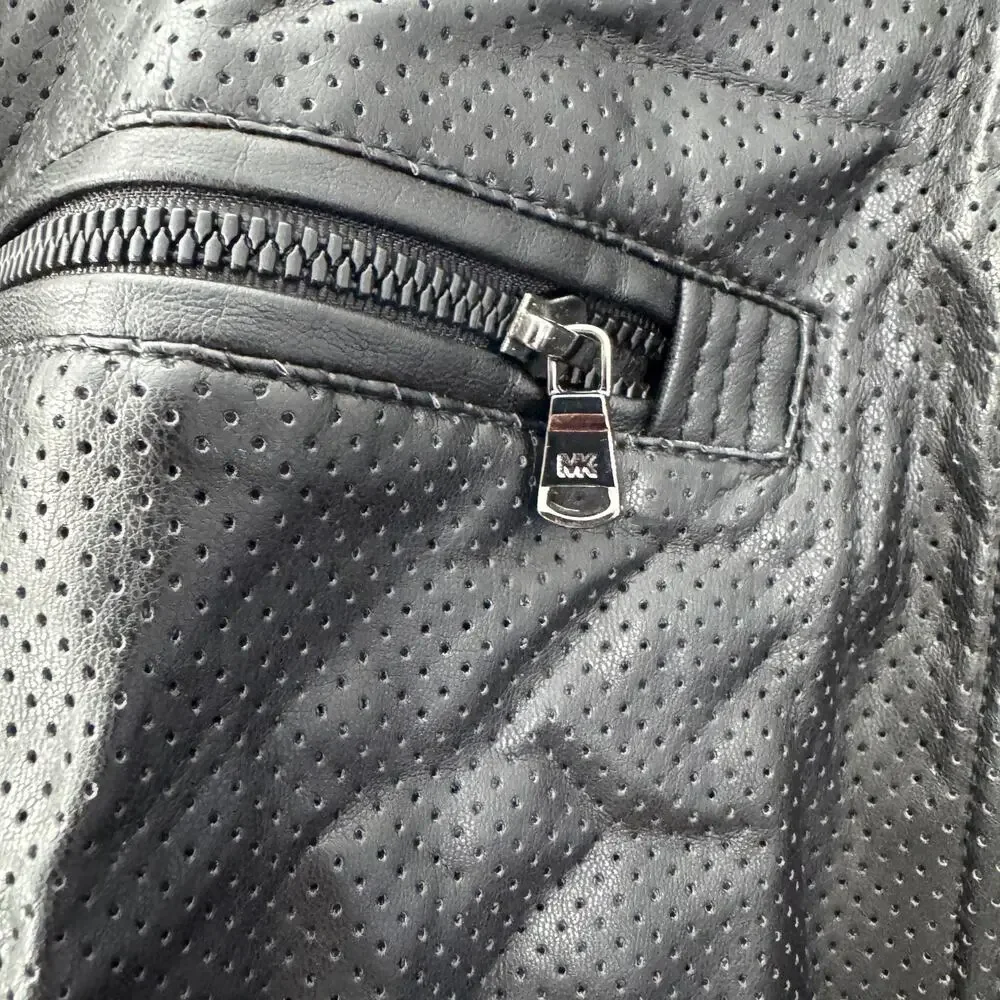 Michael Kors Men’s Black Faux Leather Jacket Size L Damage to Neck Area